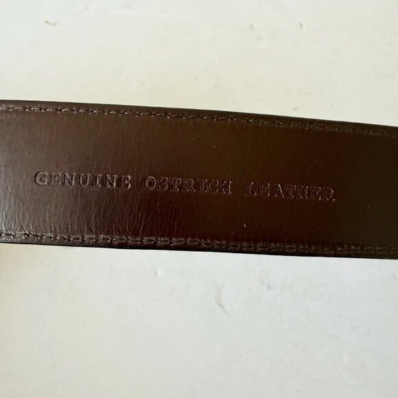 Rod Patrick Mens Full Quill Ostrich Leather Belt Dark Brown 1.25” Taper Sz 28 - Picture 7 of 11